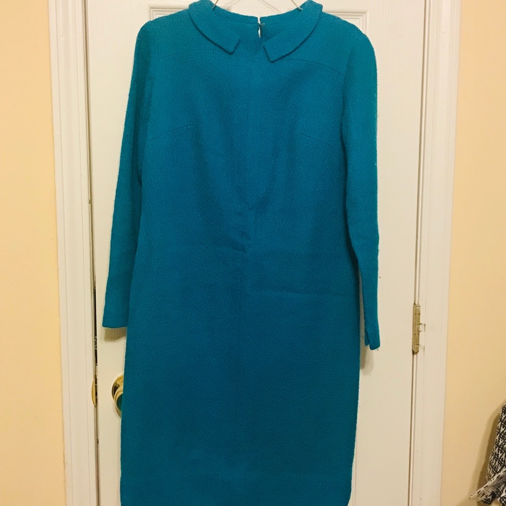 Dark turquoise tweed collar shift dress small